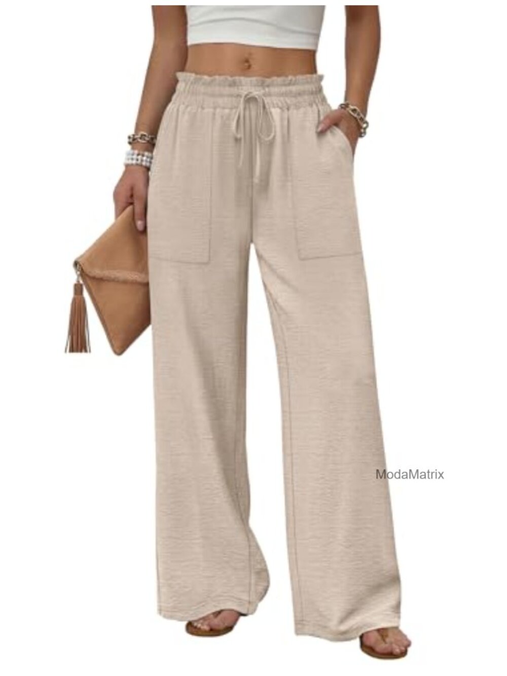 Wide Leg Pants with Pockets Drawstring Loose Trousers Summer Work